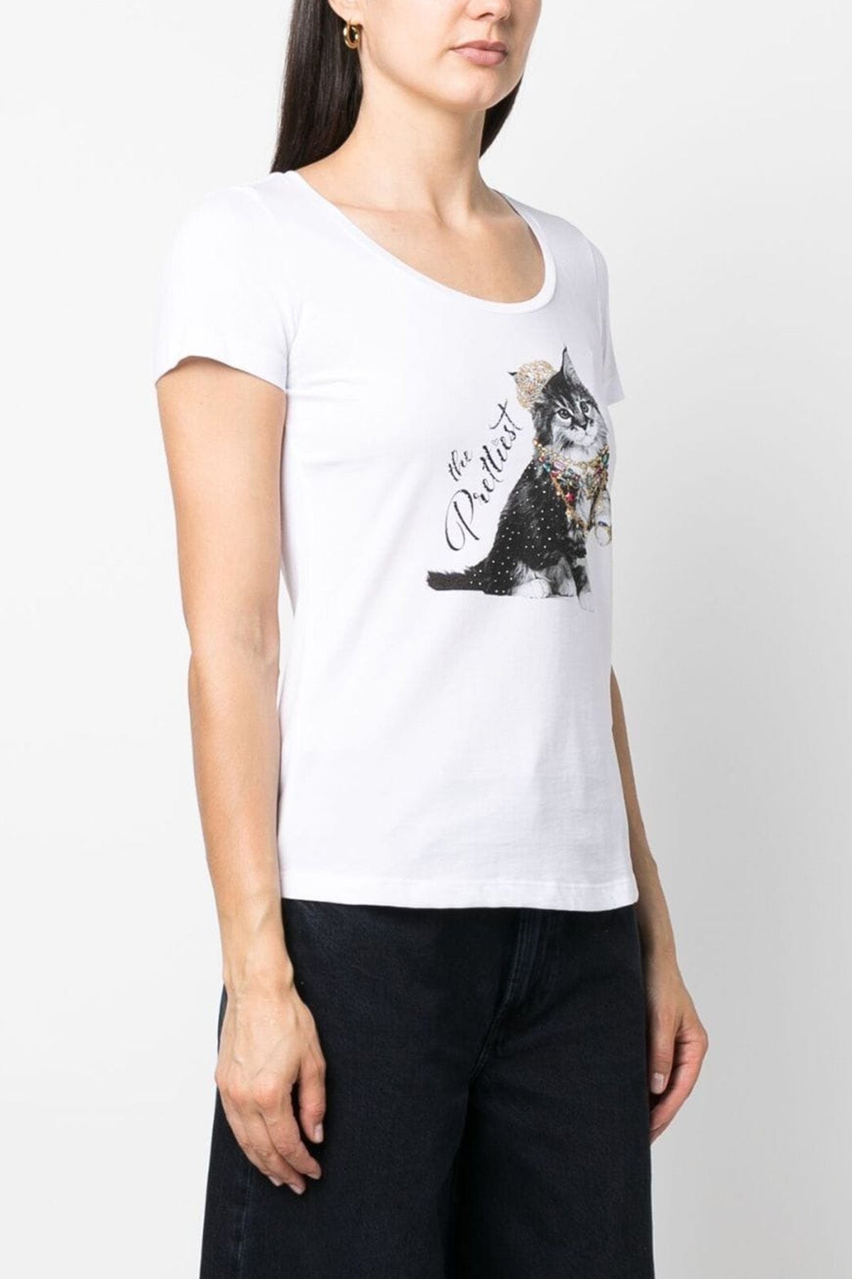 Liu Jo Yuvarlak Yaka Kedi Baskılı T-shirt-Libas Trendy Fashion Store