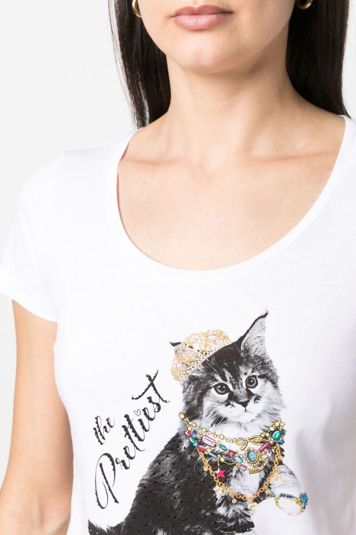 Liu Jo Yuvarlak Yaka Kedi Baskılı T-shirt-Libas Trendy Fashion Store