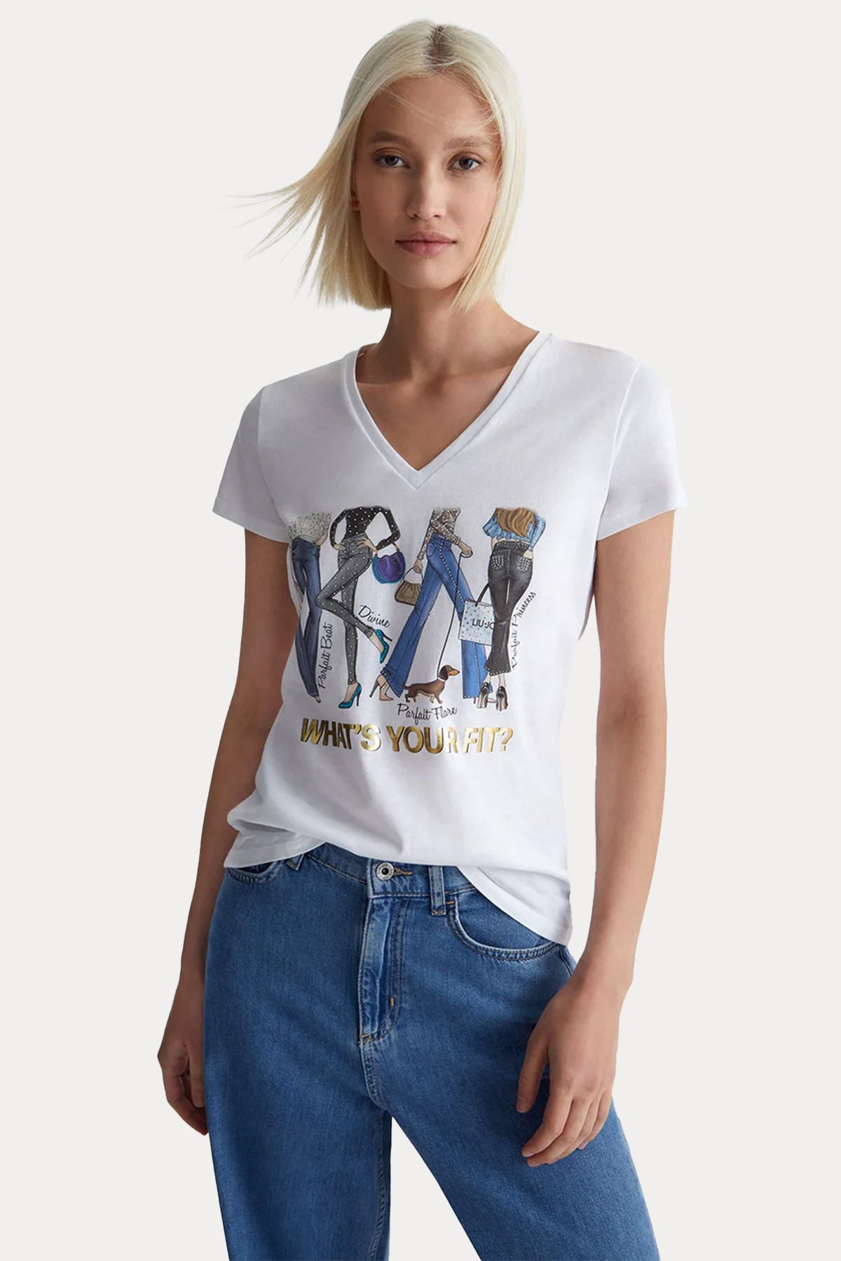 Liu Jo V Yaka Baskılı T-shirt-Libas Trendy Fashion Store