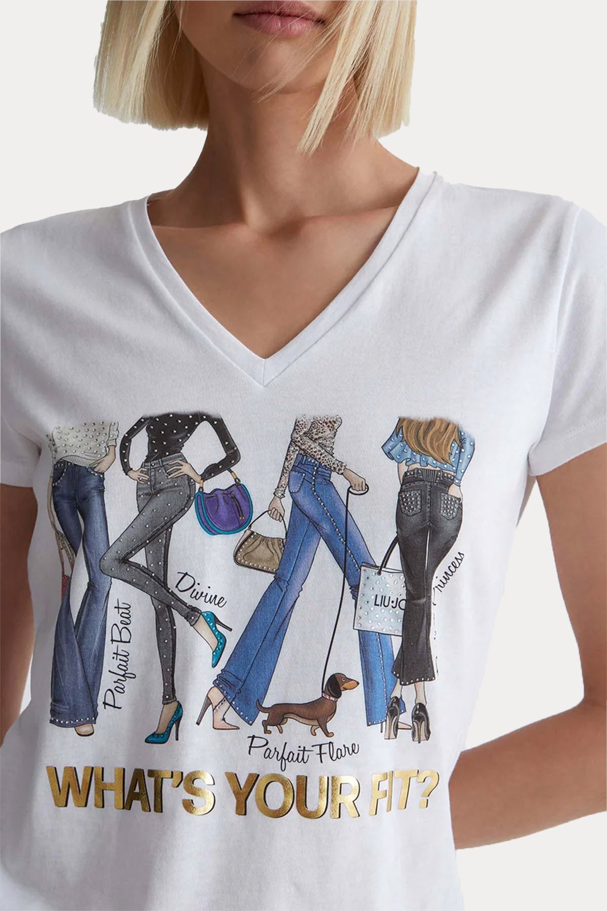 Liu Jo V Yaka Baskılı T-shirt-Libas Trendy Fashion Store