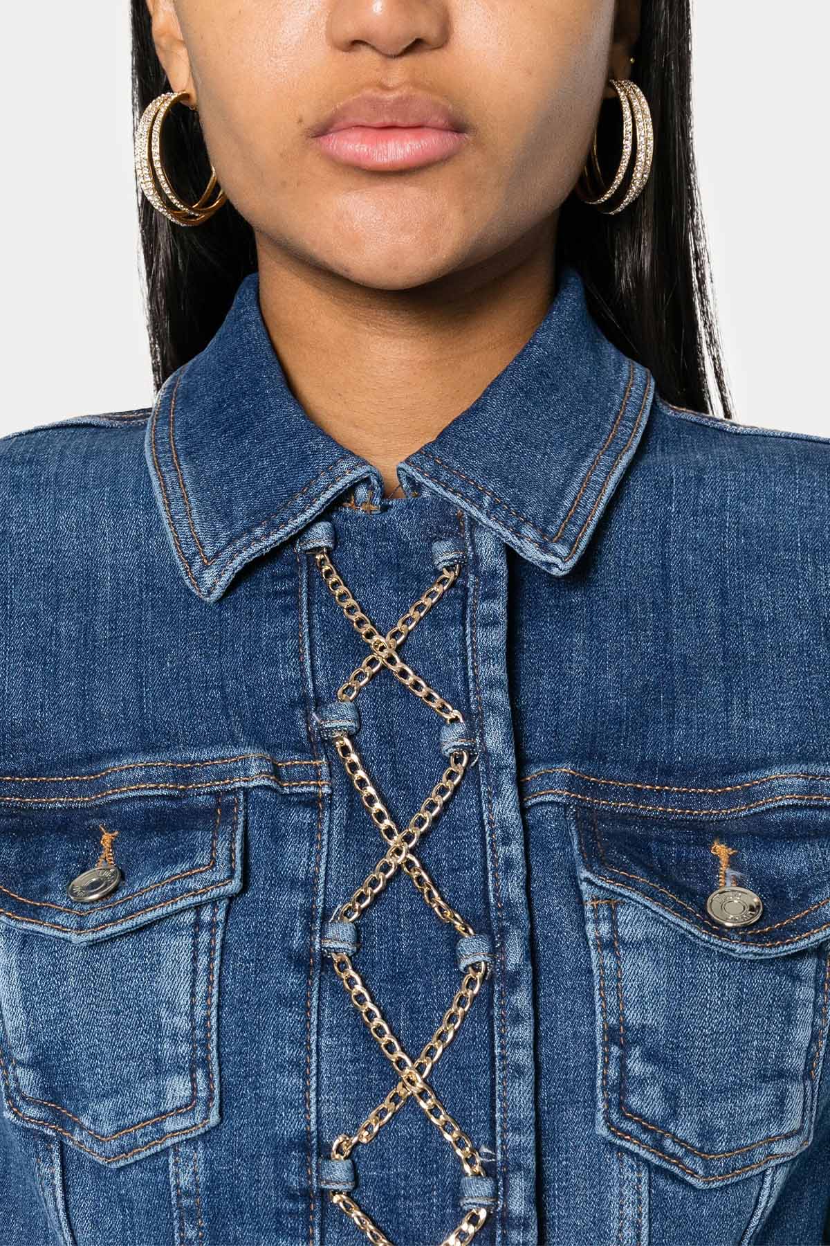 Liu Jo Zincir Aksesuarlı Crop Denim Ceket