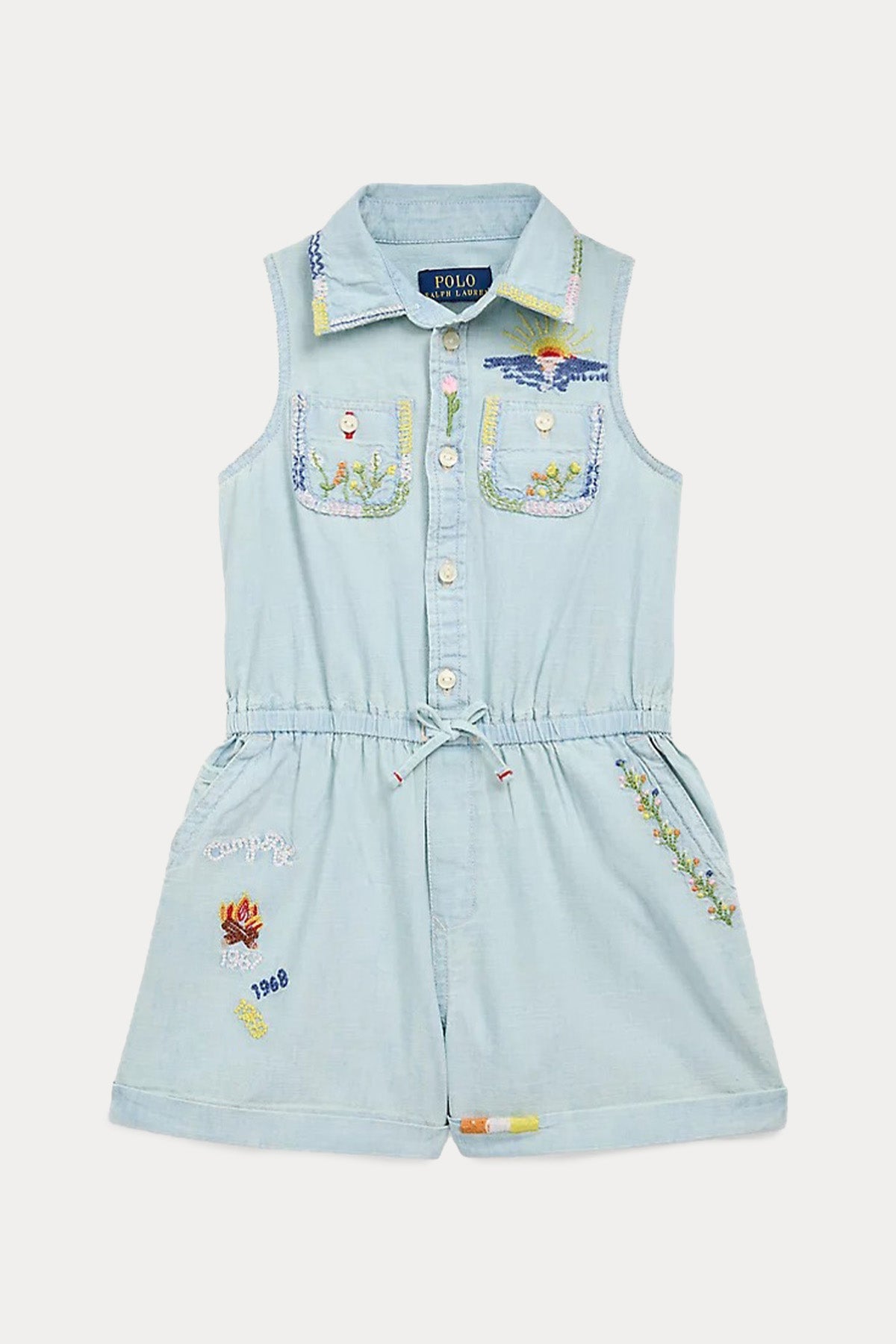 Polo Ralph Lauren Kids 4-6 Yaş Kız Çocuk Renkli Nakışlı Denim Tulum