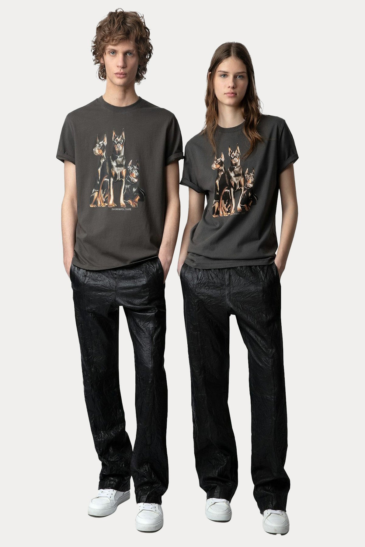 Zadig & Voltaire Unisex Yuvarlak Yaka Doberman Desenli T-shirt