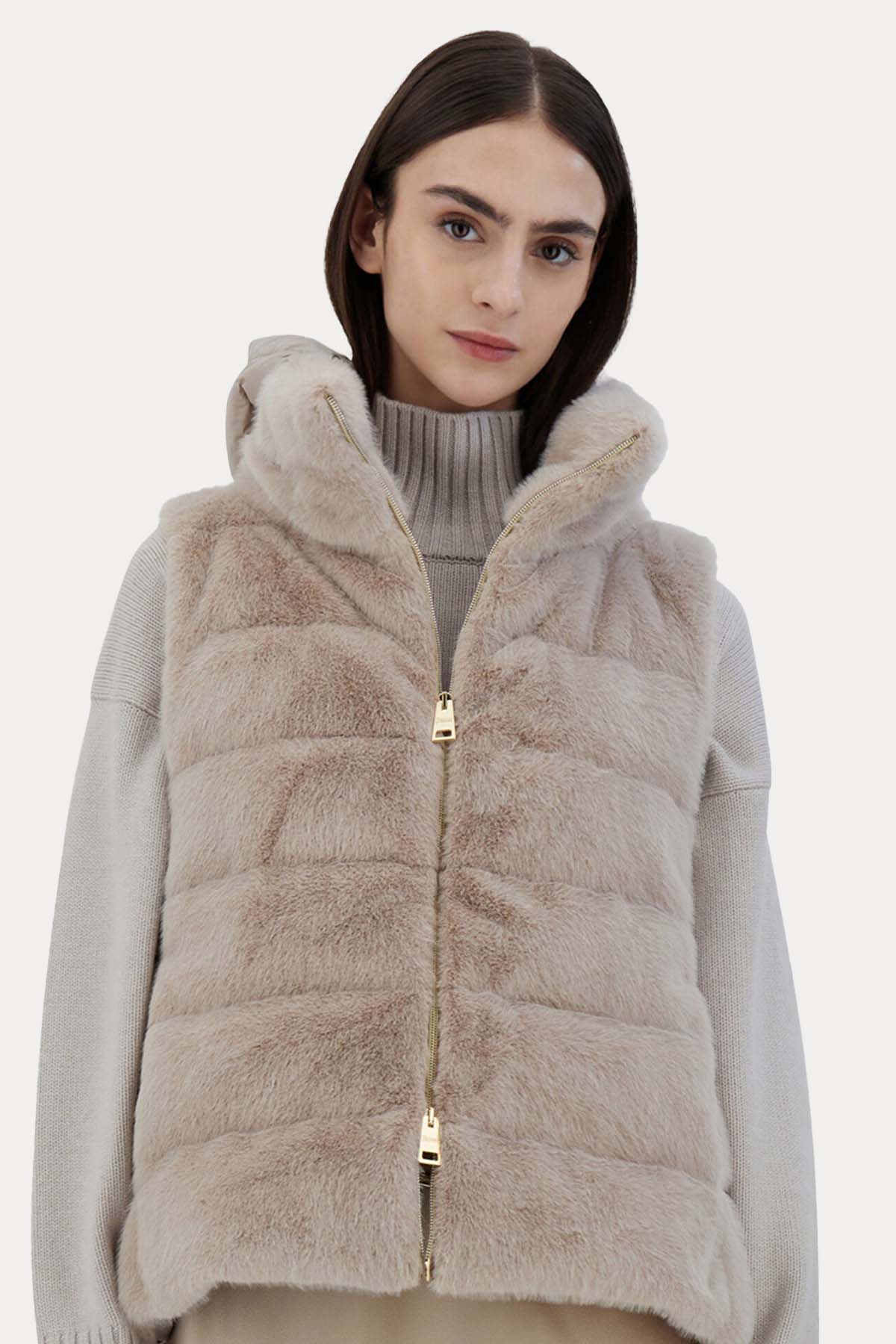 Herno Kapüşonlu Peluş Puffer Yelek