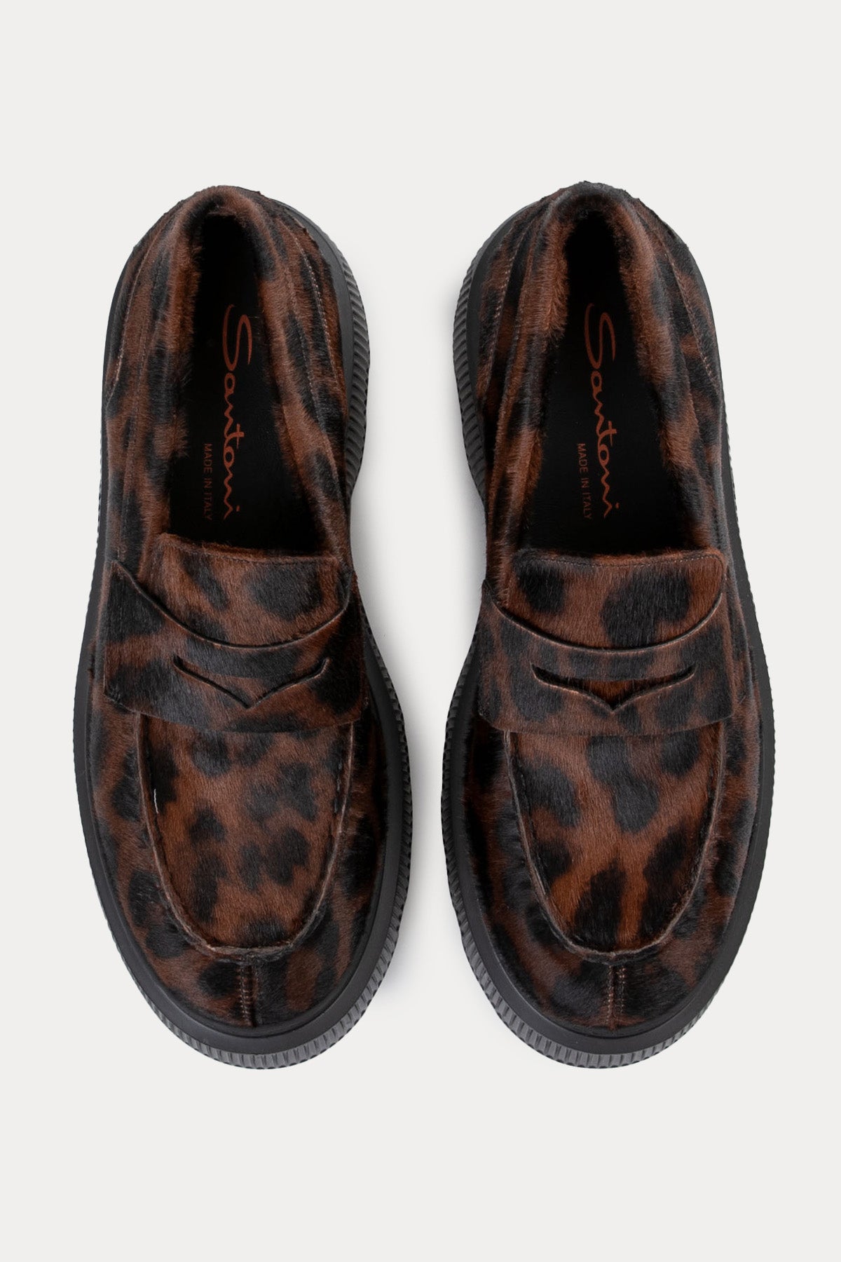 Santoni Tay Tüyü Leopar Desenli Loafer Ayakkabı