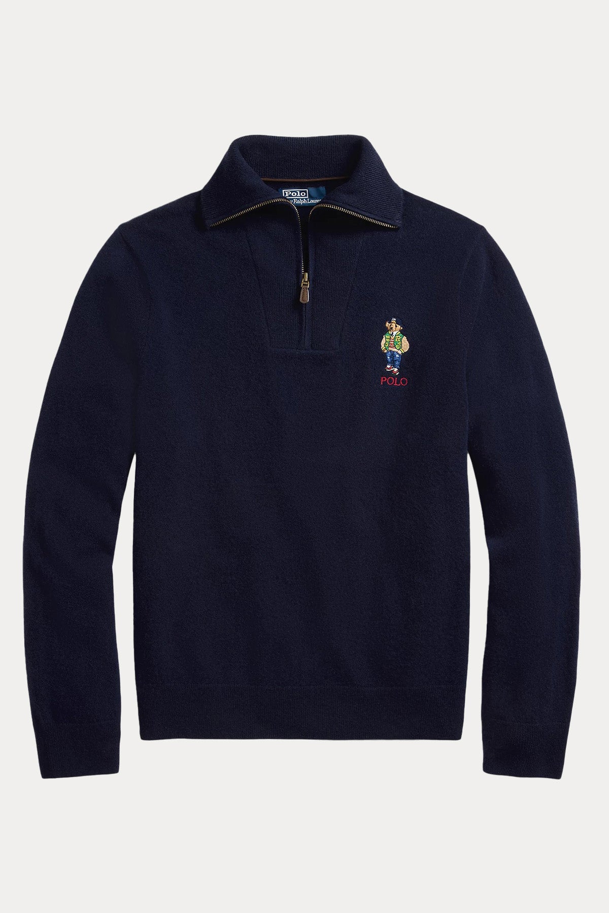 Polo Ralph Lauren Dik Yaka Yarım Fermuarlı Polo Bear Örgü Yün Triko