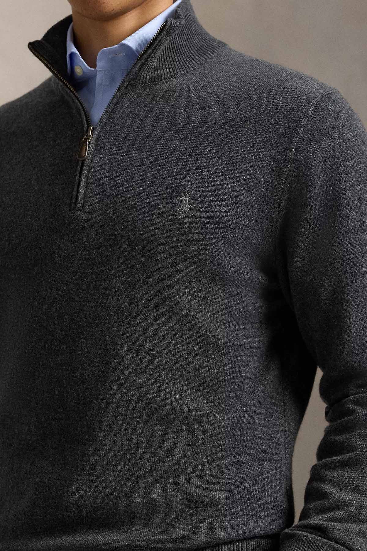 Polo Ralph Lauren Dik Yaka Yarım Fermuarlı İnce Örgü Yün Triko