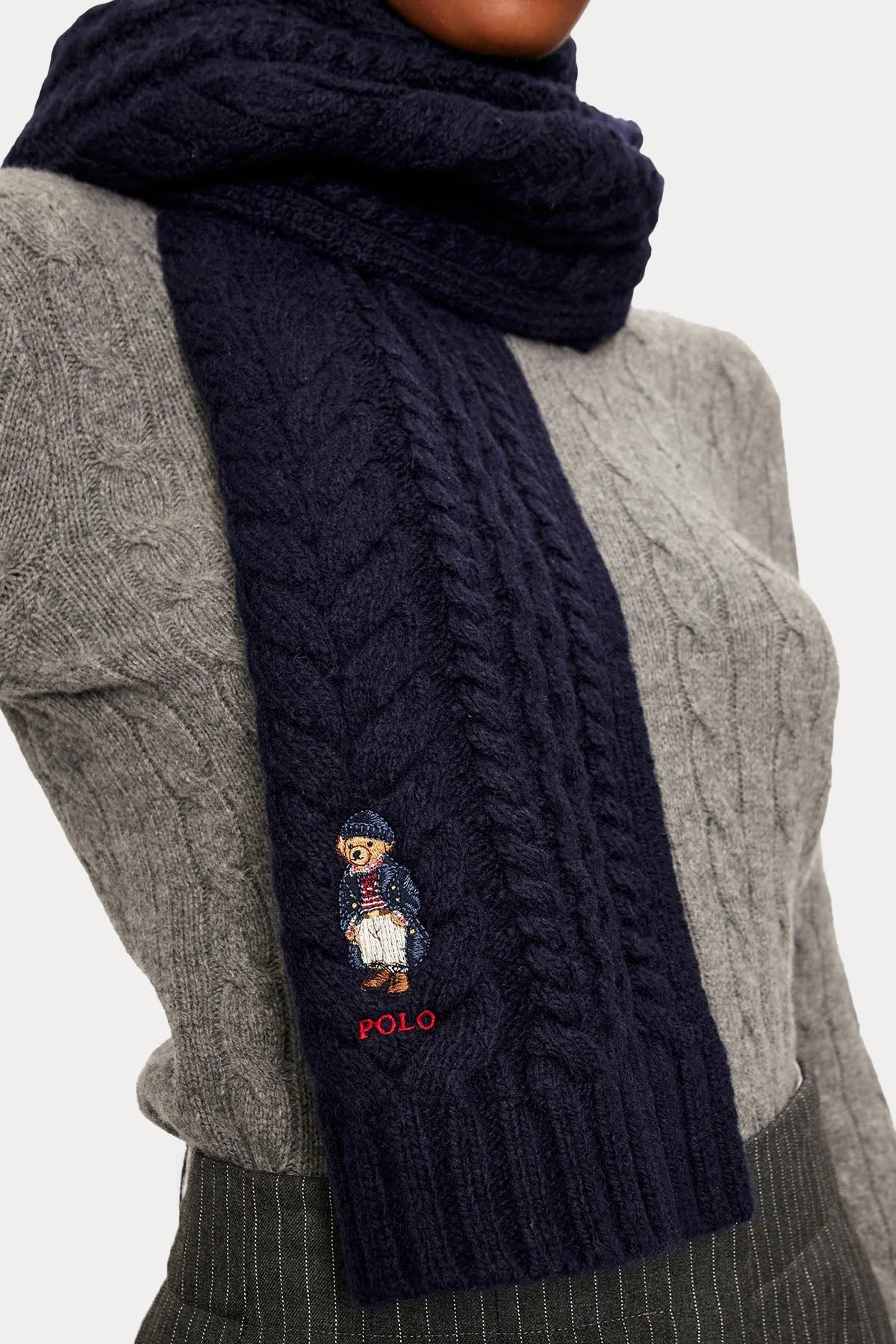 Polo Ralph Lauren Unisex Polo Bear Saç Örgü Yün Atkı