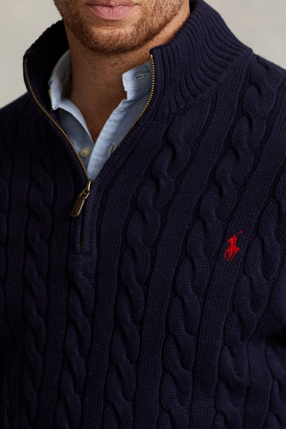 Polo Ralph Lauren Yarım Fermuarlı Dik Yaka Saç Örgü Triko