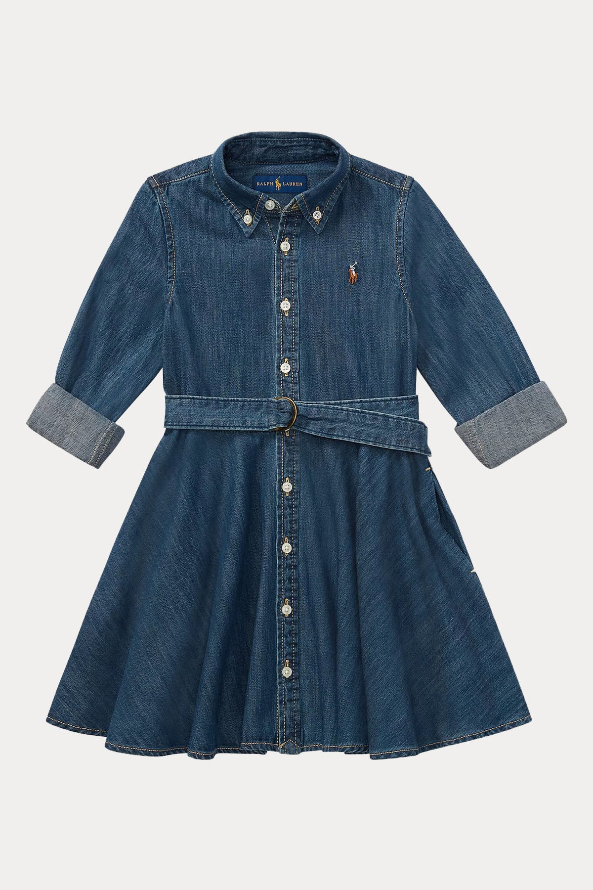 Polo Ralph Lauren Kids 5-6 Yaş Kız Çocuk Kuşaklı Denim Elbise