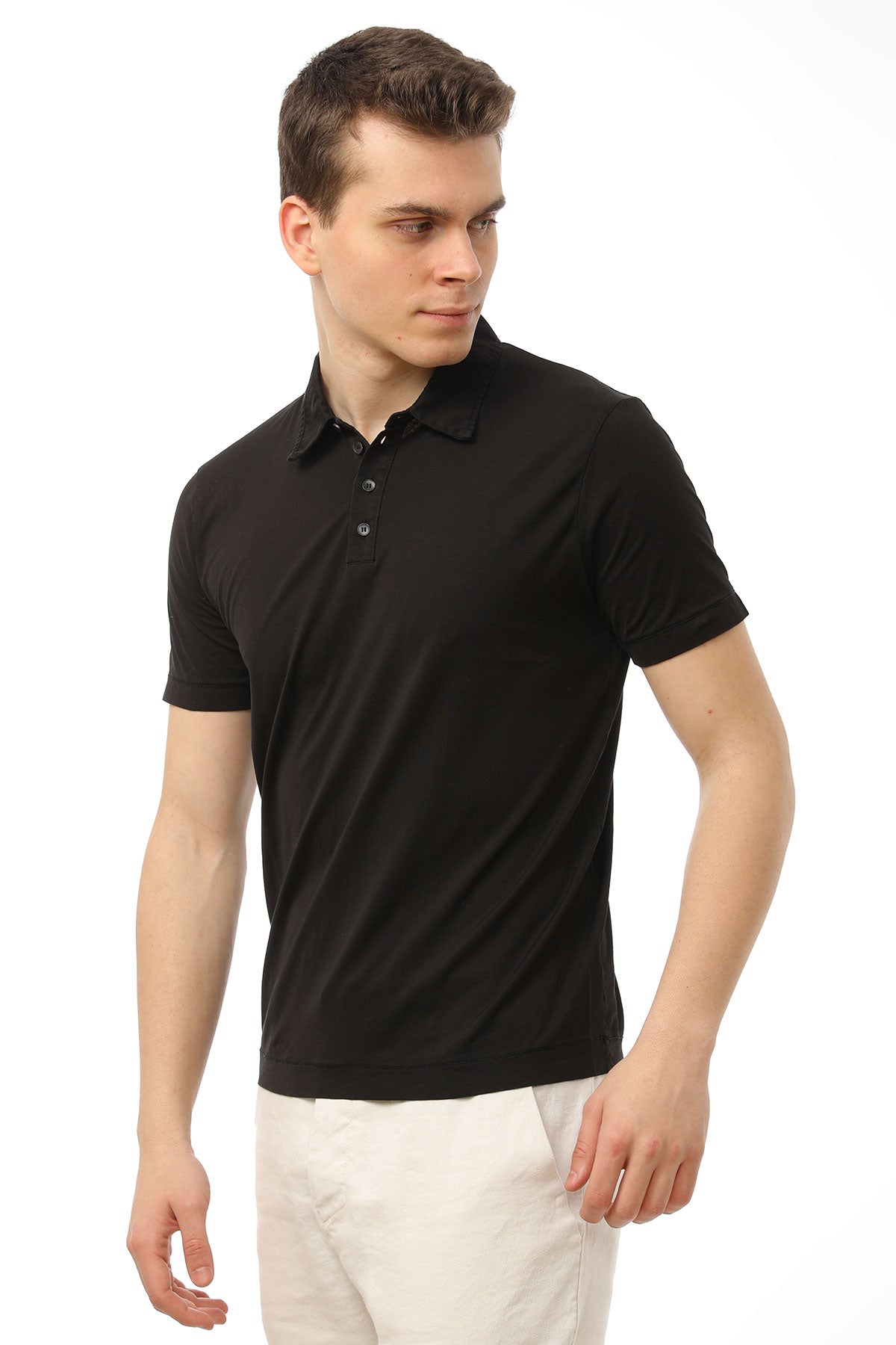 Manifattura Stretch Keten Polo Yaka T-shirt-Libas Trendy Fashion Store