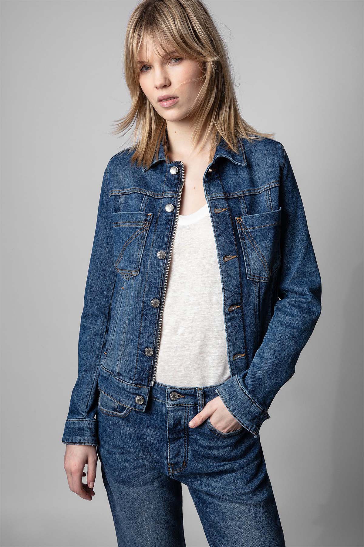 Zadig & Voltaire Sırtta Nakış Logolu Denim Ceket-Libas Trendy Fashion Store