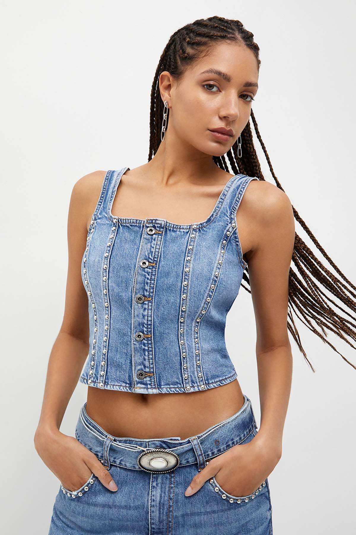 Liu Jo Denim Kolsuz Crop Bluz-Libas Trendy Fashion Store