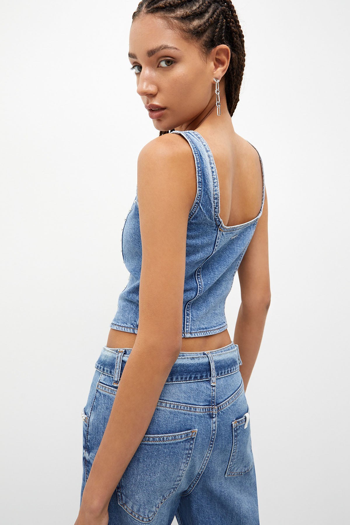 Liu Jo Denim Kolsuz Crop Bluz