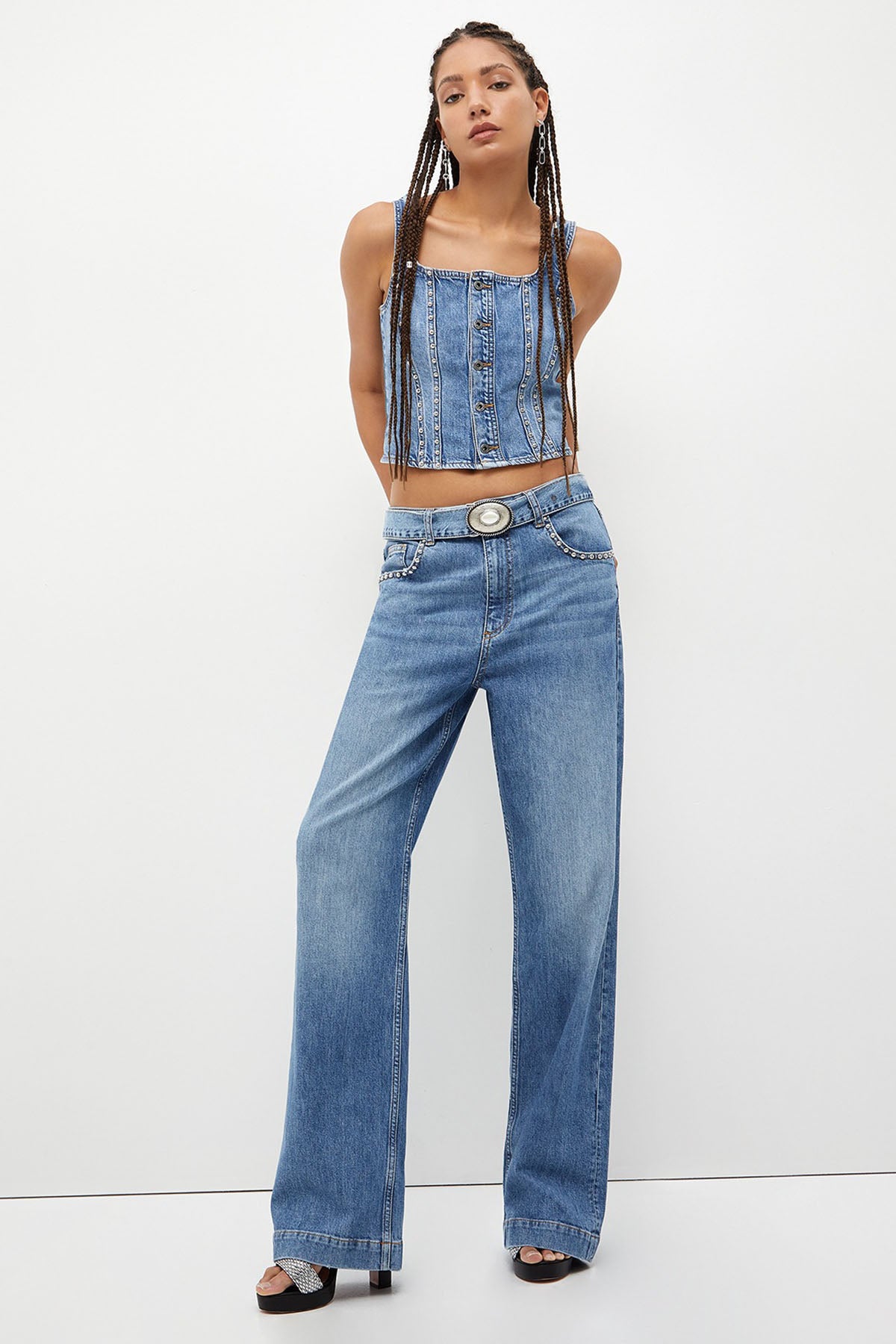 Liu Jo Denim Kolsuz Crop Bluz-Libas Trendy Fashion Store