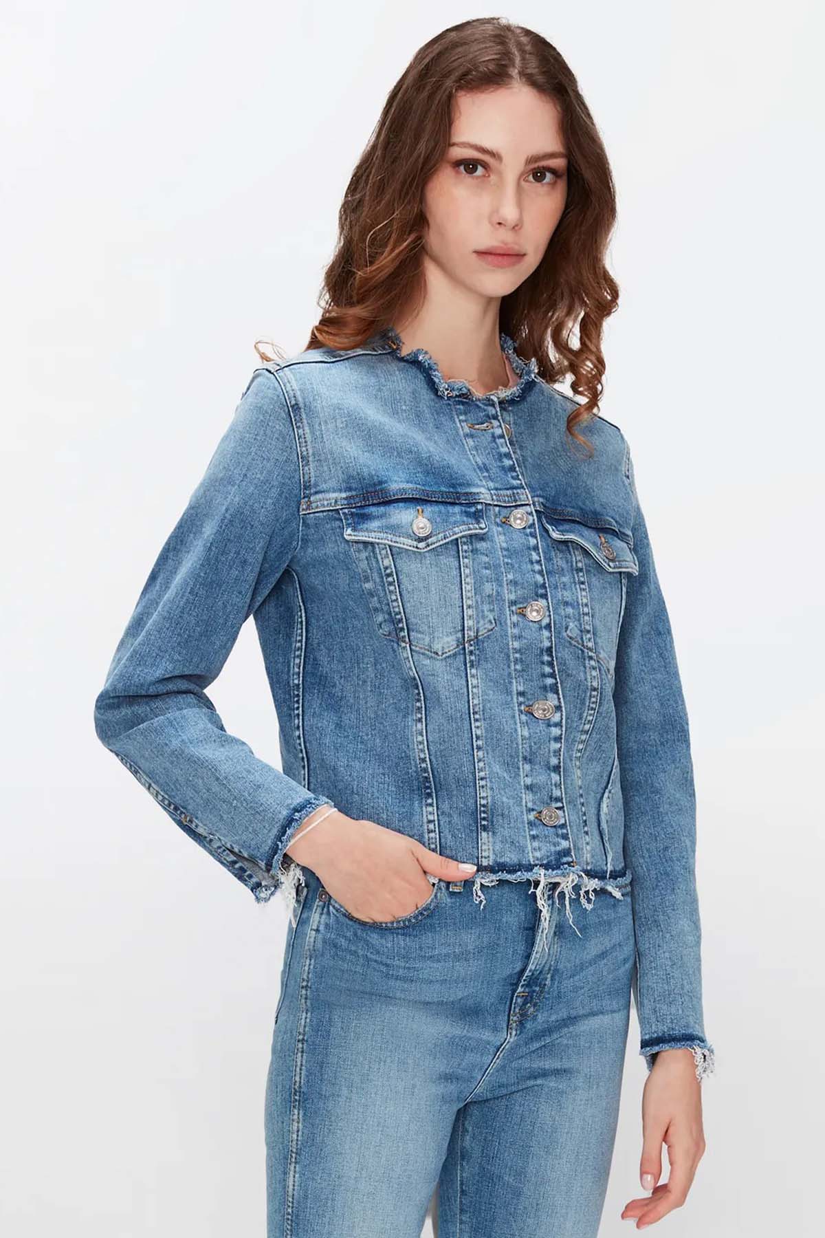 7 For All Mankind Kapak Cepli Streç Denim Ceket-Libas Trendy Fashion Store