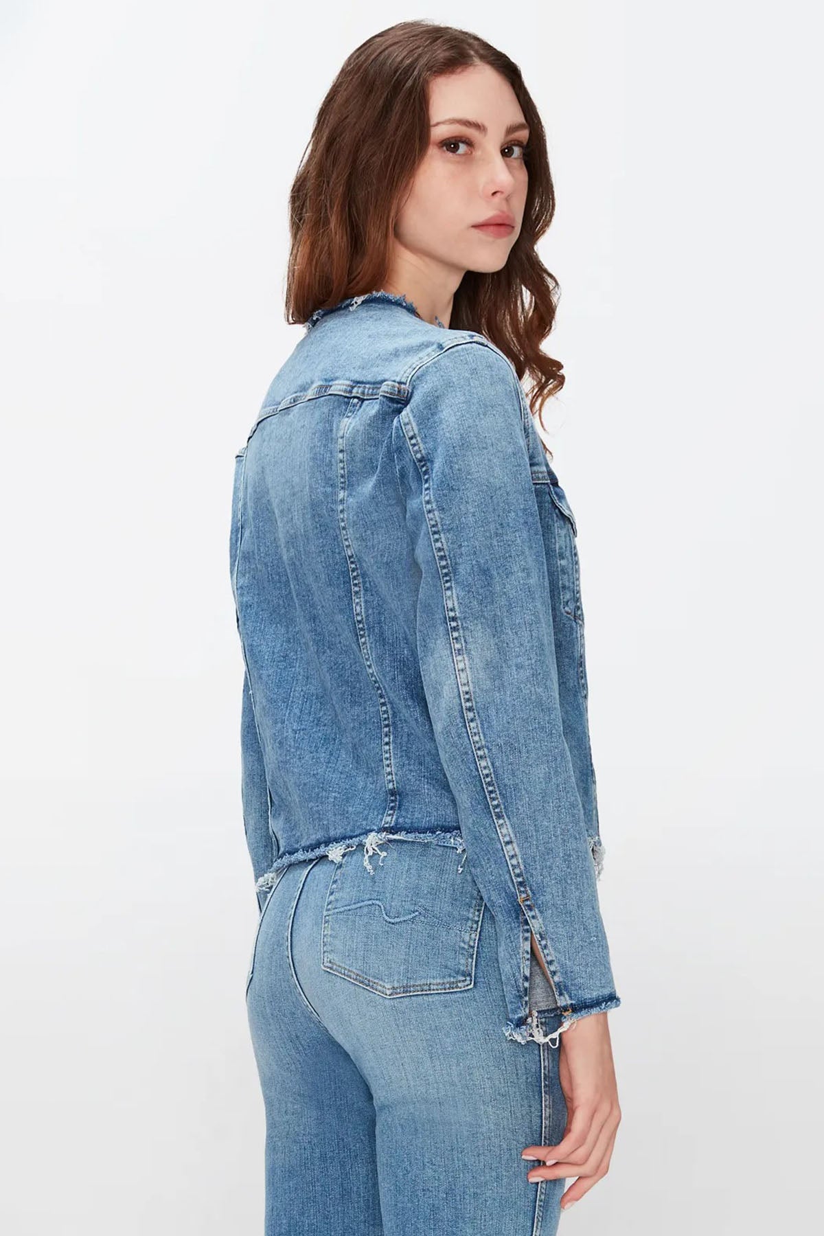 7 For All Mankind Kapak Cepli Streç Denim Ceket-Libas Trendy Fashion Store